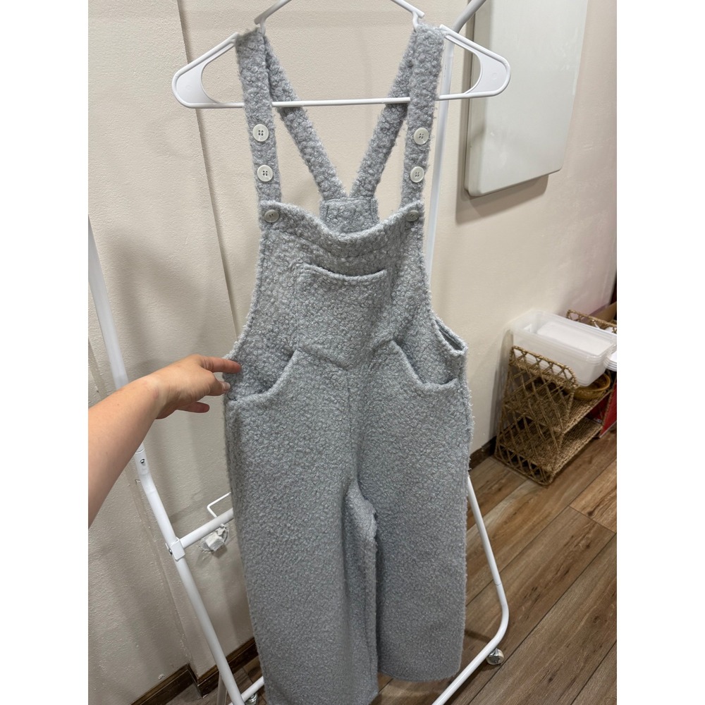 Halara Grey Boucle Knit Wide Leg Overalls Adjustable Strap Jumpsuit Womens XS - Picture 1 of 3